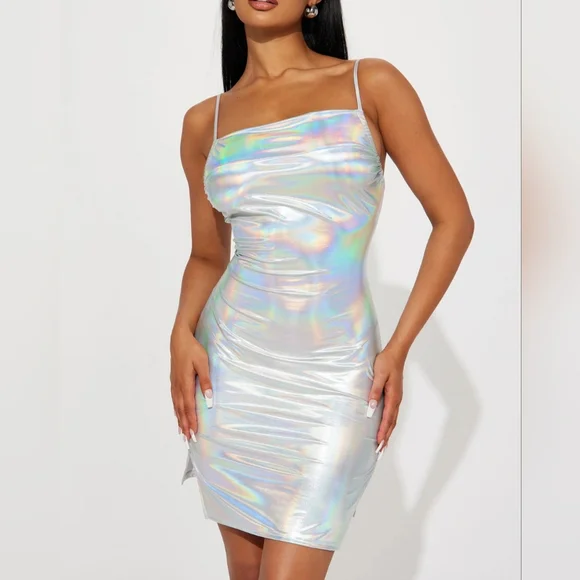 New - Metallic Silver Mini Dress - Picture 2 of 4